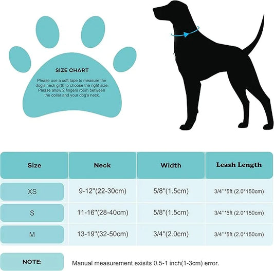 Bling Bow Tie Dog Collar and Leash Set, Cute Teal Boy Dog Collar with Bow and 5ft Leash for Medium Dogs Daily Walking or C...