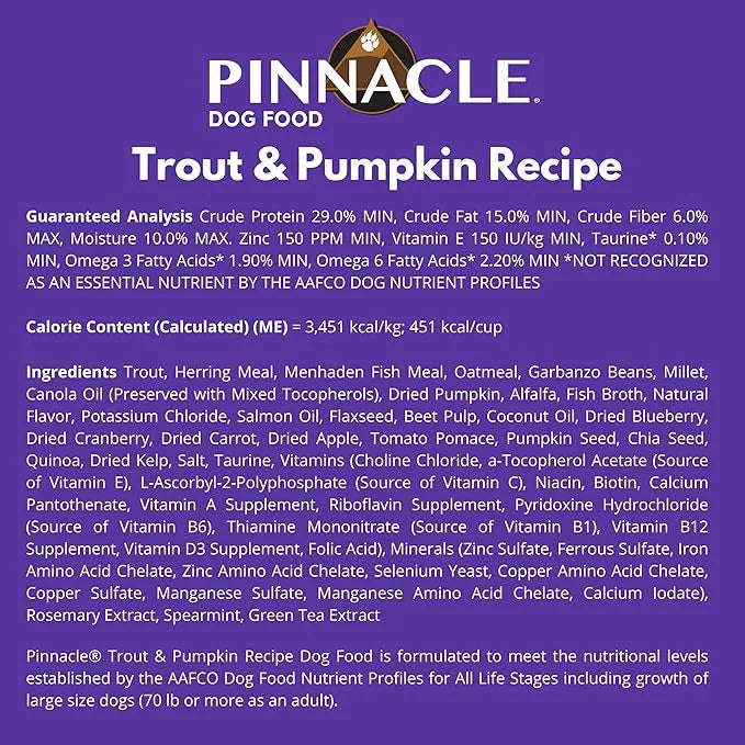 Pinnacle Trout & Pumpkin Dry Dog Food 22 lb, Infused with Broth - Product Image