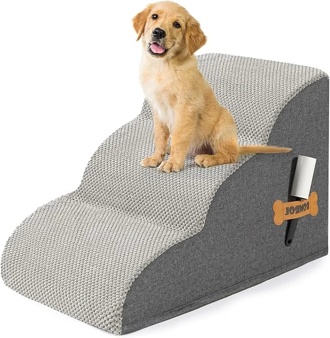 Romrol Dog Stairs Ramp for Beds Couches, Extra Wide Pet Steps with Durable Non-Slip Waterproof Fabric Cover, Pets Slope St...
