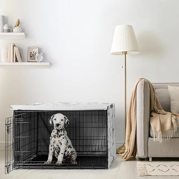 Sweet Jojo Designs 36in. Medium Dog Crate Cover (Cartoon Puppy Print) Pet Cage, Kennel Covers (Neutral, Modern, Bulldog, W...