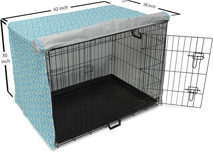 Lunarable Yellow and Blue Dog Crate Cover, Graphic Daisies Chamomiles Summer Nature Pattern with Dots, Easy to Use Pet Ken...