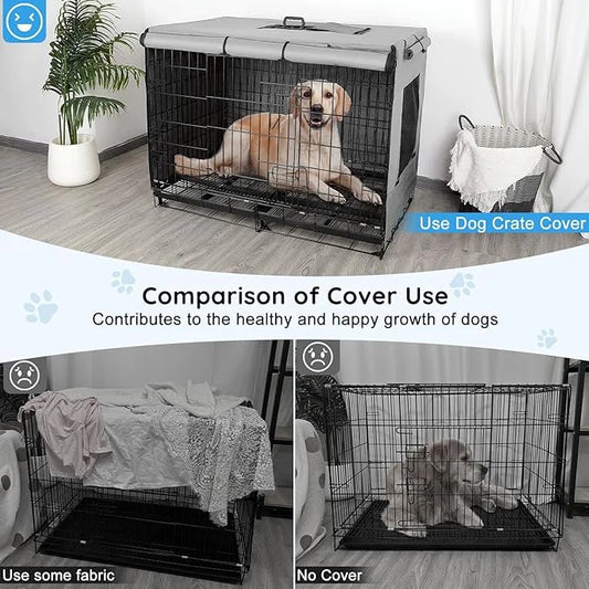 Dog Crate Cover 42 Inch Thickened Dog Kennel Cover Windproof Puppy Cage Cover with Mesh Windows on Both Sides Portable Cra...