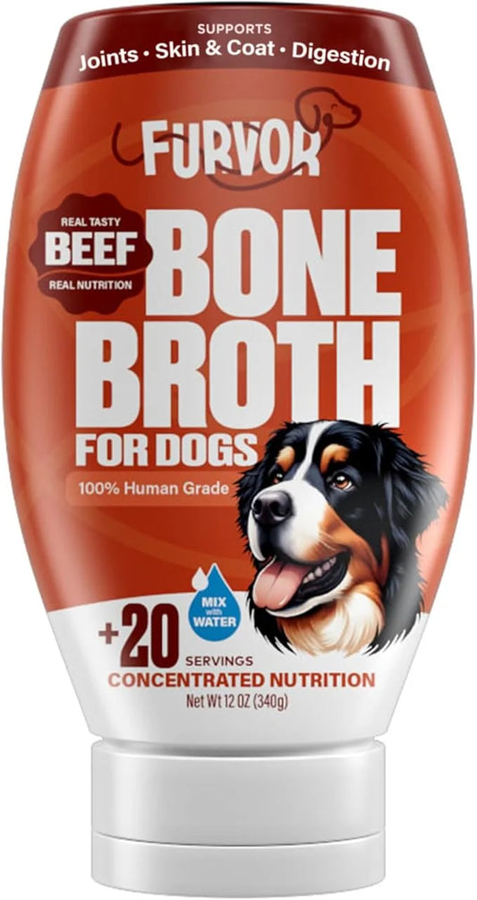Beef Bone Broth for Dogs - Collagen Protein Supplement for Digestion, Mobility, Coat, Immune System, Healthy Dog Food Topp...