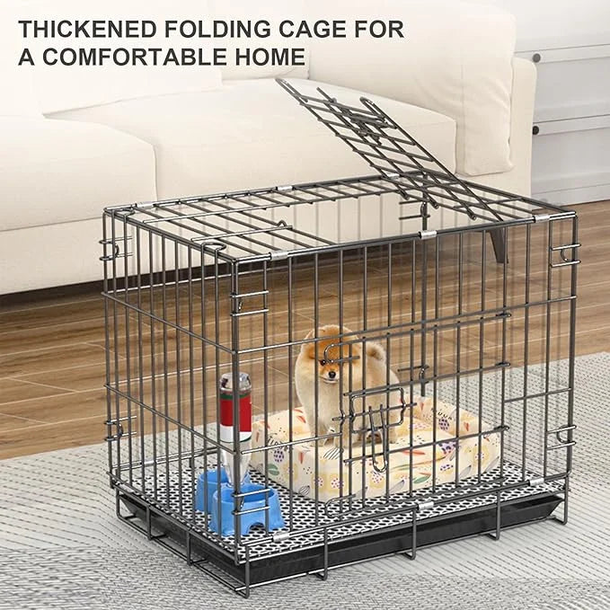 Heavy-Duty Steel Dog Crate - Foldable Kennel with Secure Latch, 23.6"x16.6"x19.7" Indoor Pet Cage, Removable Tray, Grey - ...