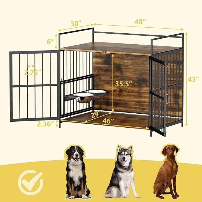 ROOMTEC Dog Crate Furniture-Style Cages for Large Dogs Indoor Heavy Duty Super Sturdy Dog Kennels with 2 Stainless Steel B...