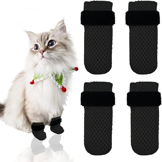 4 PCS Cat Mittens to Prevent Scratching,Mesh Breathable Cat Shoes,Adjustable Cats Anti Scratch Gloves,Suitable for Cats Wh...