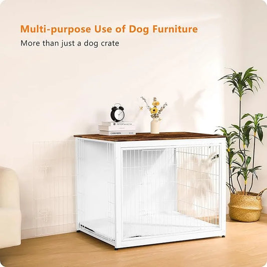 DWANTON Dog Crate Furniture with Cushion, Wooden Kennel Table with Double Doors, Indoor Dog House, Extra Large Size, 43.3"...