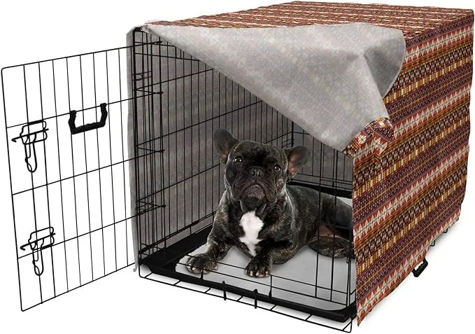Lunarable Aztec Dog Crate Cover, Ornate Rich Motifs in Autumn Colors Geometric and Floral Design Old Tribal, Easy to Use P...