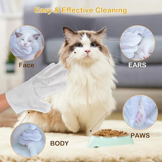 Pet Grooming Glove - Gentle Deshedding Brush Glove, Pet Bathing Wipes - Enhanced Five Finger Design - Daily Care and Trave...