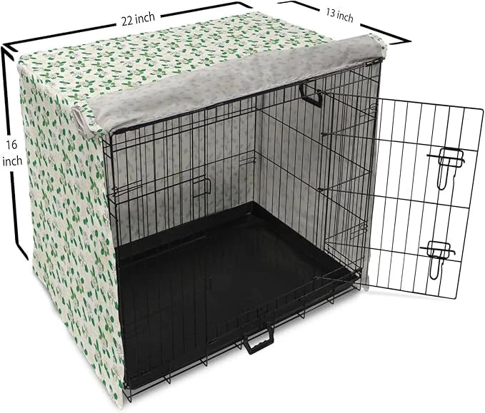 Lunarable Jasmine Dog Crate Cover, Gardenia Simplistic Romantic Flowers Continuous Pattern, Easy to Use Pet Kennel Cover f...