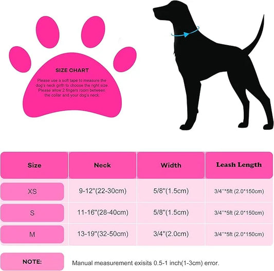 Bling Bow Tie Dog Collar and Leash Set, Cute Pink Girl Dog Collar with 5ft Leash for Small Medium Dogs Daily Walking or Ho...