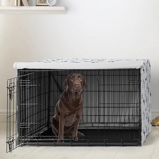 Sweet Jojo Designs 42in. Medium/Large Dog Crate Cover (Bones and Paw Prints) for Boys Pet Cage, Kennel Covers (Modern, Car...