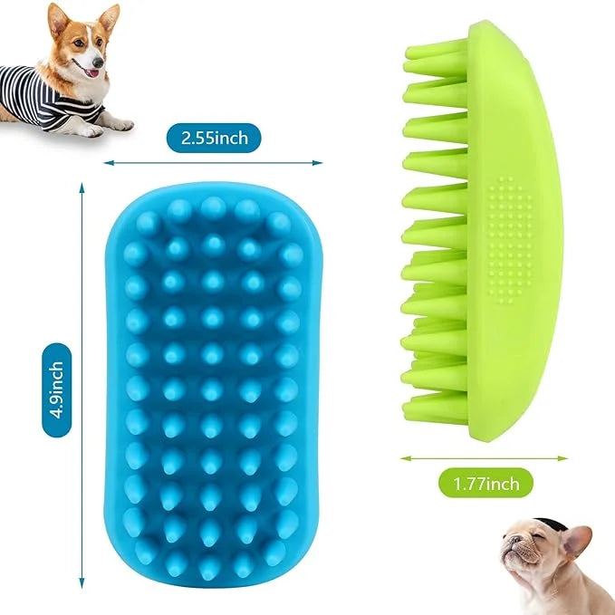 2 Pack Silicone & Rubber Pet Grooming Brushes - Bath, Massage & Shedding Brushes for Dogs & Cats with Long or Short Hair -...