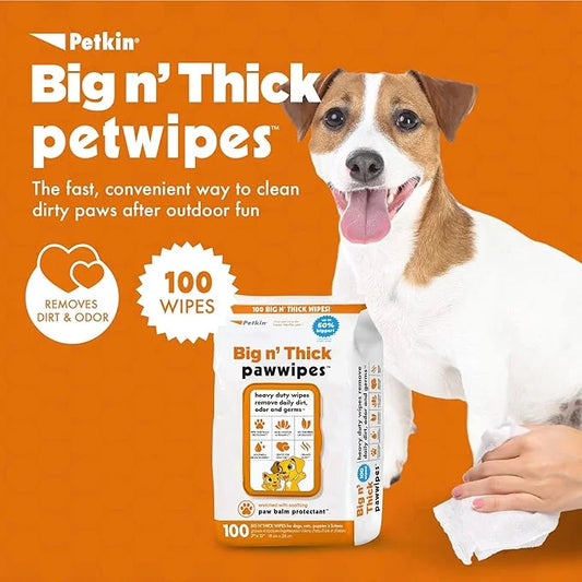 Petkin Big N' Thick Paw Wipes for Dogs, 100 Large Wipes (4 Pack) - Clean Dirty Paws After Walks, with Paw Balm Protectant ...