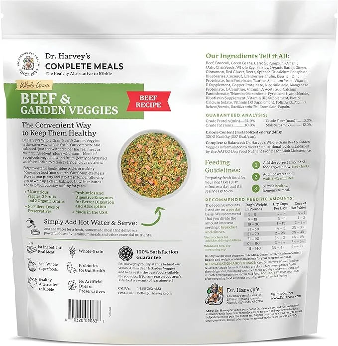 Dr. Harvey's Beef & Garden Veggies Dog Food, Human Grade Whole-Grain Dehydrated Dog Food with Freeze-Dried Beef (5 Pounds)...