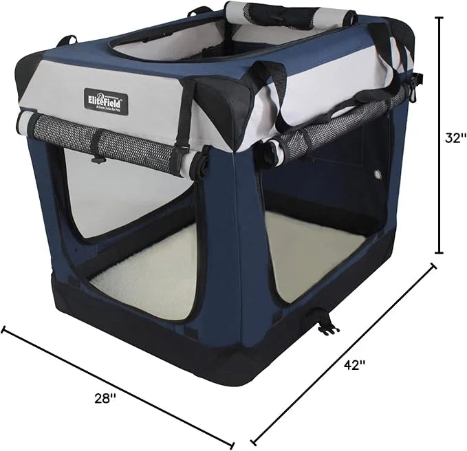 EliteField 4-Door Folding Soft Dog Crate with Curtains, Carrying Bag and Fleece Bed (2 Year Warranty), Indoor & Outdoor Pe...