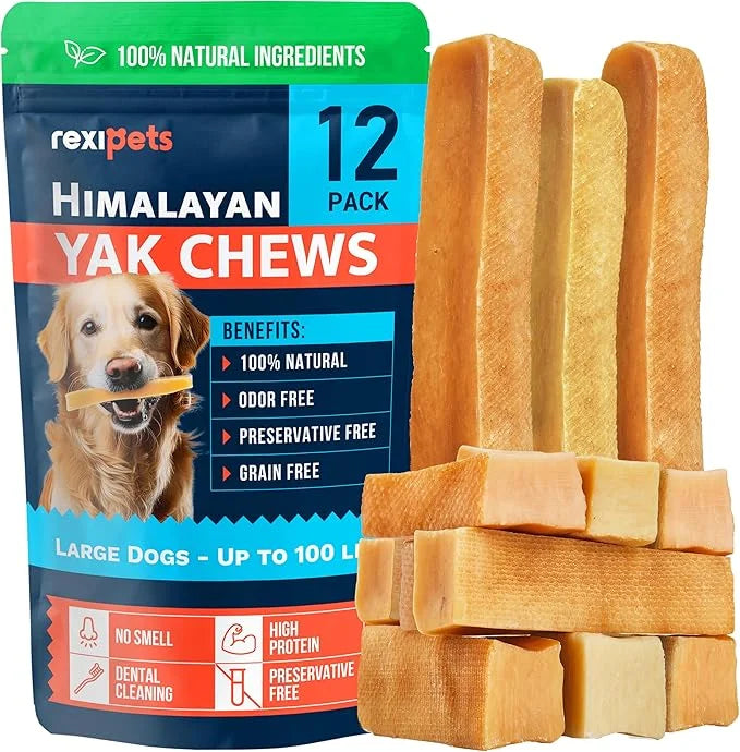 100% Natural Yak Cheese Himalayan Made Dog Chews All Breeds - Lactose Free Yak Chews for Small Medium & Large Dogs - Denta...