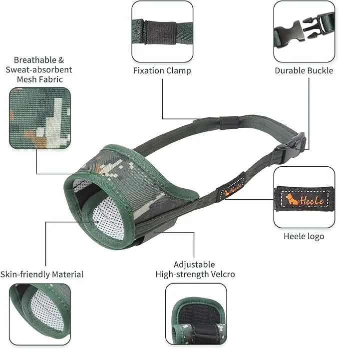 HEELE Dog Muzzle, Soft Tactical Camouflage Dog Muzzle for Small Medium Large Dogs, Breathable Muzzle to Prevent Biting, Ch...