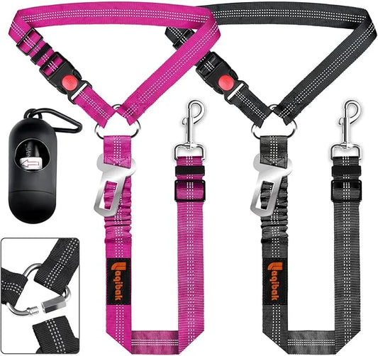 Removable Dog Seat Belts Harness for Car, 3 in 1 Pet Dog Car Seatbelt Leash, laqibak Restraint Secures to Headrest and Ref...