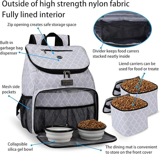 BAGLHER丨Dog Travel Bag, Airline Approved Pet Supplies Backpack, Dog Travel Backpack with 2 Silicone Collapsible Bowls and ...