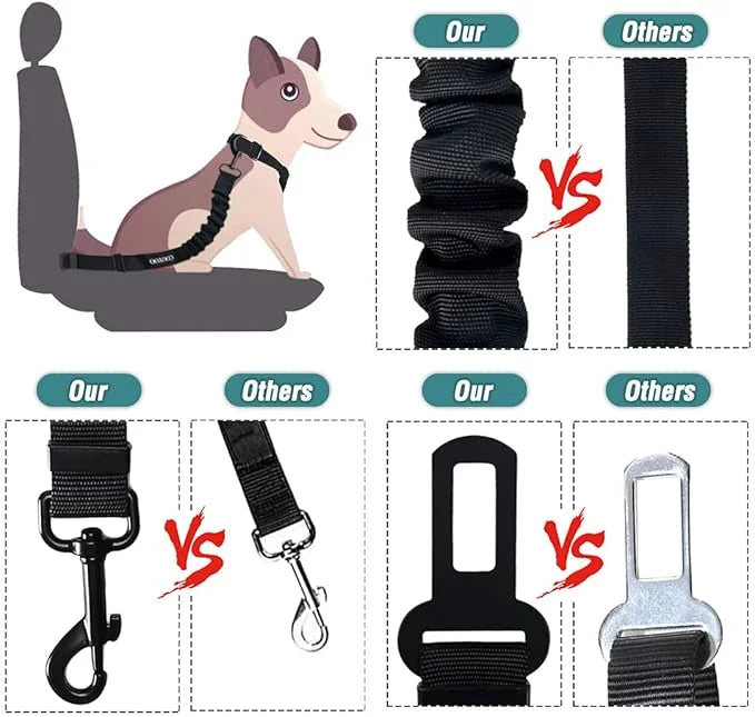 COOYOO Dog Seat Belt,3 Piece Set Retractable Dog Car Harness Adjustable Dog Seat Belt for Vehicle Nylon Pet Safety Seat Be...