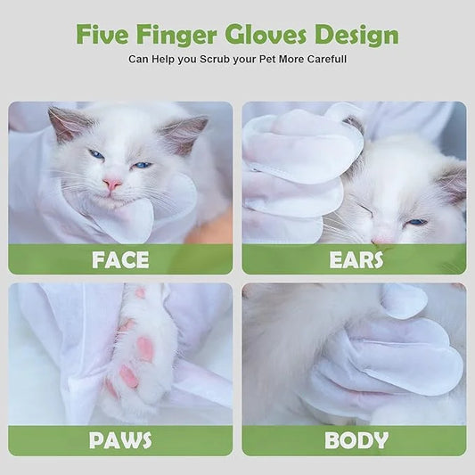 Pet Grooming Glove - Gentle Deshedding Brush Glove, Pet Bathing Wipes - Enhanced Five Finger Design - Daily Care and Trave...