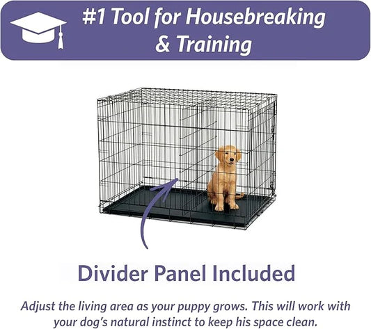 MidWest Homes for Pets Newly Enhanced Single & Double Door iCrate Dog Crate, Includes Leak-Proof Pan, Floor Protecting Fee...