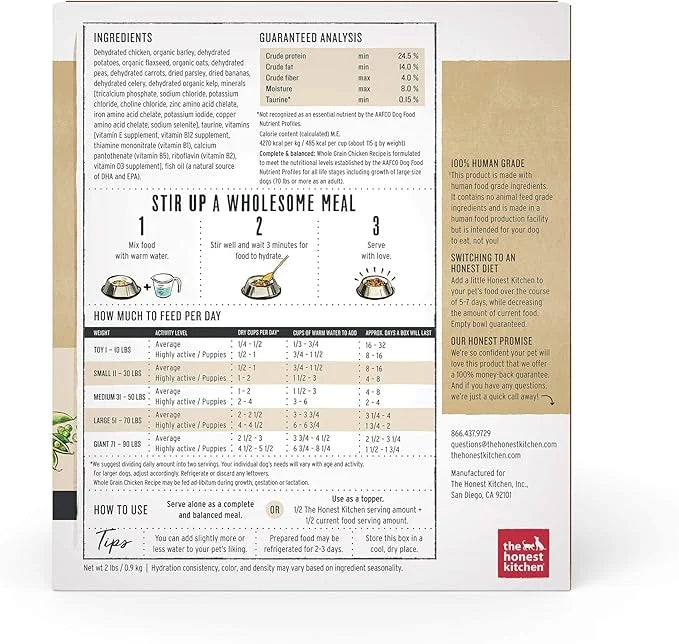 The Honest Kitchen Dehydrated Whole Grain Chicken Dog Food, 2 lb Box - Product Image