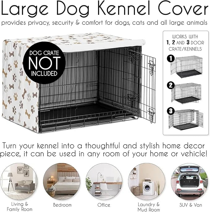 Sweet Jojo Designs 48in. Large Dog Crate Cover (Bones and Paw Prints) Pet Cage, Kennel Covers (Modern, Cartoon, Doggy, Pup...