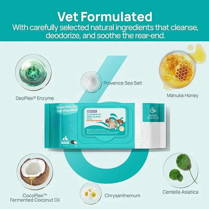 HICC PET Wipes for Dogs & Cats, Cleansing Deodorizing & Soothing Allergy Infections Anal Gland Pets Wipes with Coconut Oil...