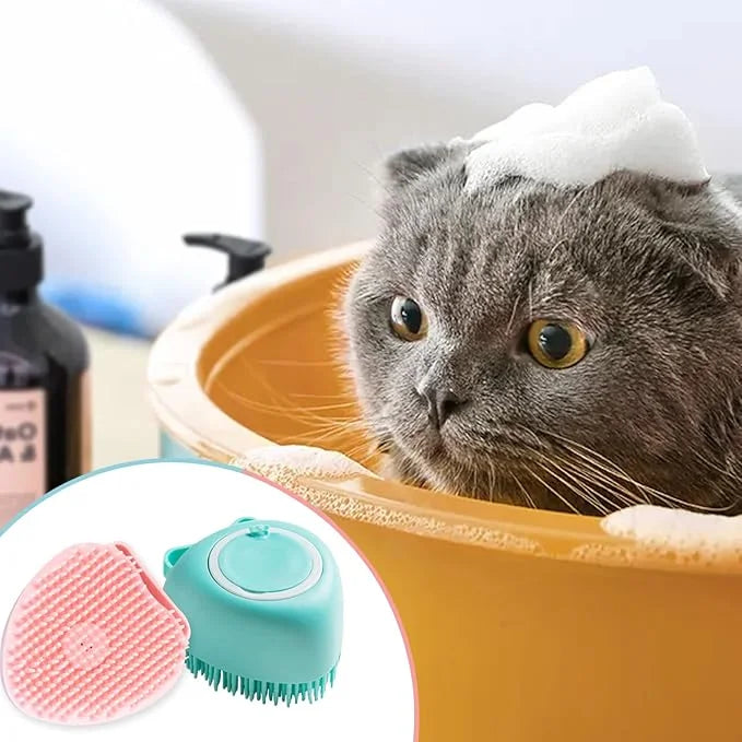 2 Pack Pet Bath Massage Brush Soft Silicone with Ring Handle Shampoo Dispenser for Dogs Cats - Product Image