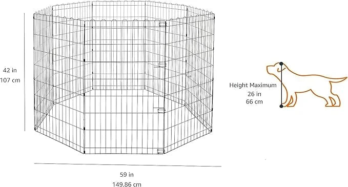 Amazon Basics Foldable Octagonal Metal Exercise Dog Playpen - Indoor/Outdoor, No Door, Large (8 Panels, 24 x 42), Easy to ...
