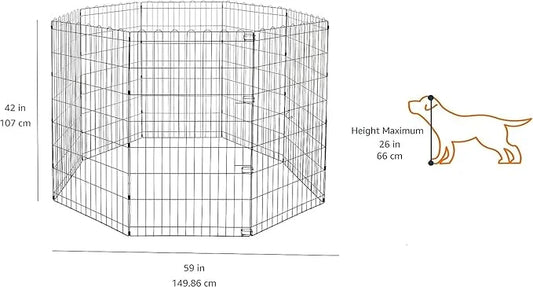 Amazon Basics Foldable Octagonal Metal Exercise Dog Playpen - Indoor/Outdoor, No Door, Large (8 Panels, 24 x 42), Easy to ...