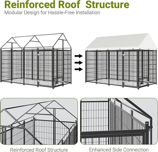 Rovibek Outdoor Dog Kennel 7.9x4.1x5.9 Ft, Dog Kennels Outdoor with 2 Rotating Feeder Bowls, Heavy Duty Dog Kennels Outsid...