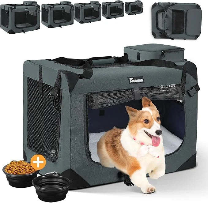 Extra Large Dog Crate with 2 Foldable Bowl, 32 Inch Collapsible Travel Dog Crate Kennel with Soft Blanket for Medium Dogs,...