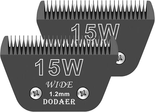 15 Wide Blades for Dog Grooming,Compatible with Andis,Oster A5,Wahl km10 Clippers,Cutting Length 3/64",2 Pack (Black) - Pr...