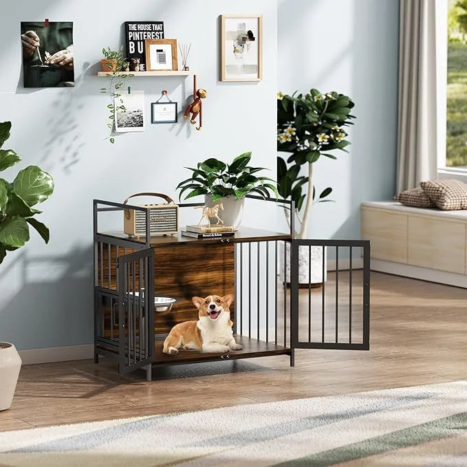 ROOMTEC Dog Crate Furniture-Style Cages for Small Dogs Indoor Heavy Duty Super Sturdy Dog Kennels with 2 Stainless Steel B...