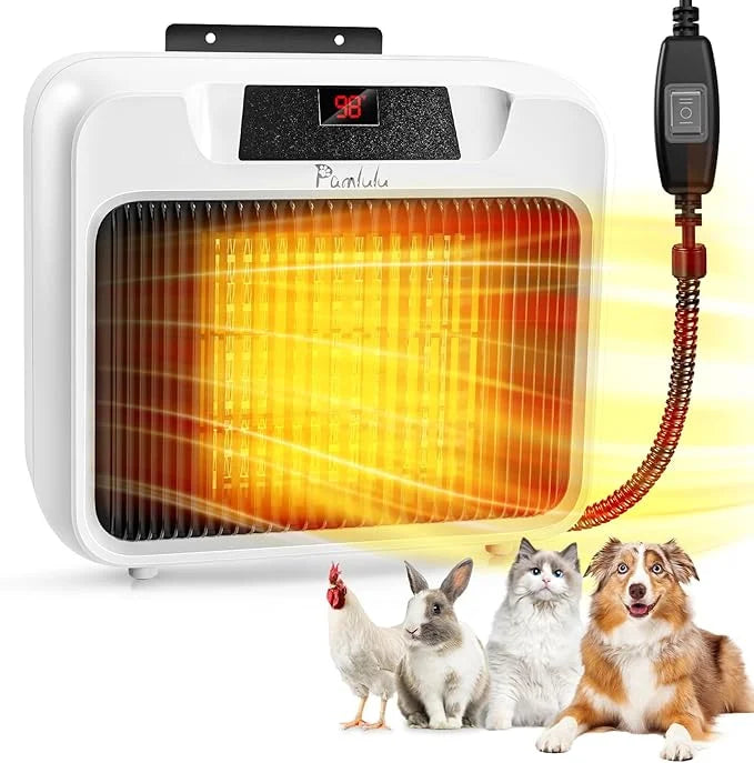 600W Dog House Heater for Chicken Coop and Rabbits - Portable With Digital Display, White Wall-Mounted Insulated Winter Pe...
