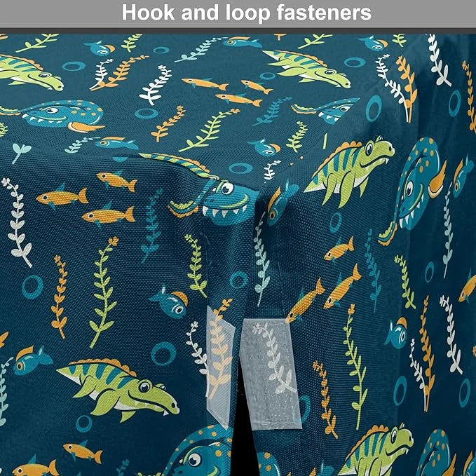 Lunarable Jurassic Dog Crate Cover, Evolution Marine Dinosaurs and Nautical Foliage Animal, Easy to Use Pet Kennel Cover f...