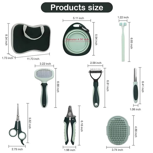 8 Pcs Pet Grooming Kit, Cat Dog Brush, Nail Clipper, Deshedding Brush, Undercoat Rake, Pet Shampoo Bath Brush, Toothbrush,...