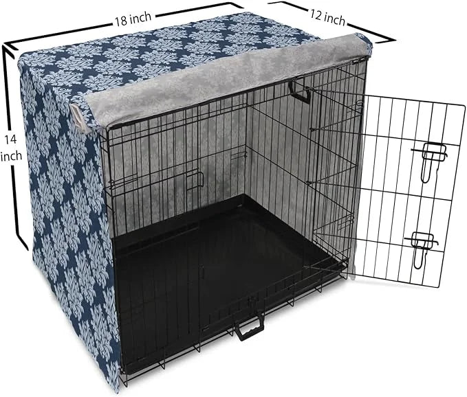Lunarable Damask Dog Crate Cover, Abstract Antique Royal Motif with Leaves and Swirls, Easy to Use Pet Kennel Cover for Sm...