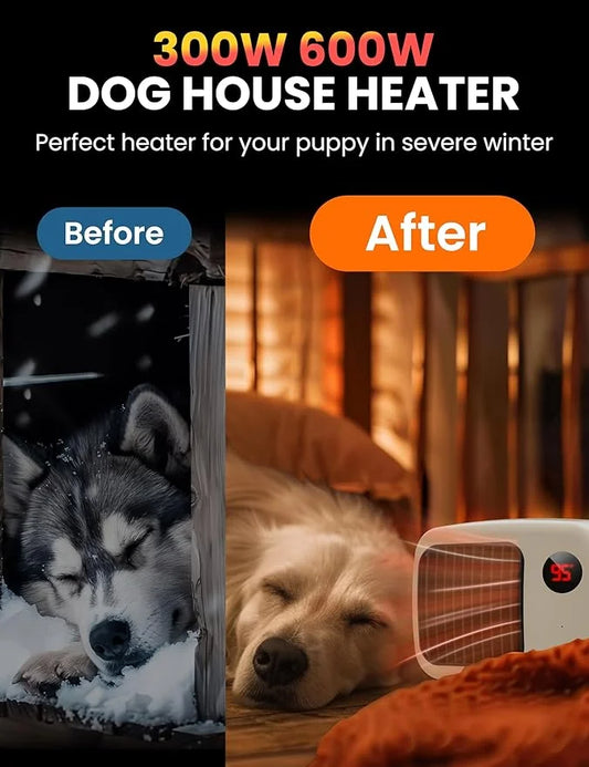 Dog House Heater with Thermostat: Pet House Heater with Overheat Protection, 300W 600W 2 Heating Mode, Anti Chew Cord, Chi...