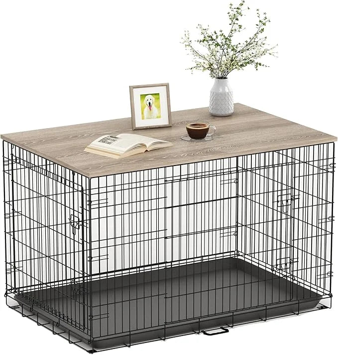 Piskyet Dog Crate Topper Wood Countertop for 48 42 36 30 24 inch Dog Cage, Dog Crate Cover,Dog Kennel Topper(Crate Not Inc...