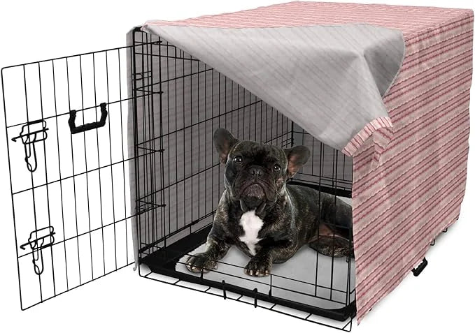 Lunarable Dusty Rose Dog Crate Cover, Doodle Style Waves Horizontal Stripes Simplistic Cheerful, Easy to Use Pet Kennel Co...