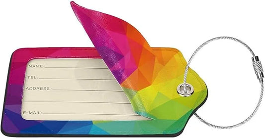 2 Pcs Cute Colorful Geometric Pattern Luggage Tag for Suitcase, Bright Rainbow Decorations Tags Birthday Gifts for Men Wom...