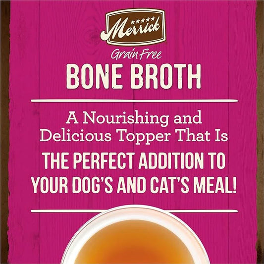 Merrick Grain Free Bone Broth, Premium Human Grade And Gluten Free Dog And Cat Food Topper Pouches, Turkey - 16 oz. Pouch ...