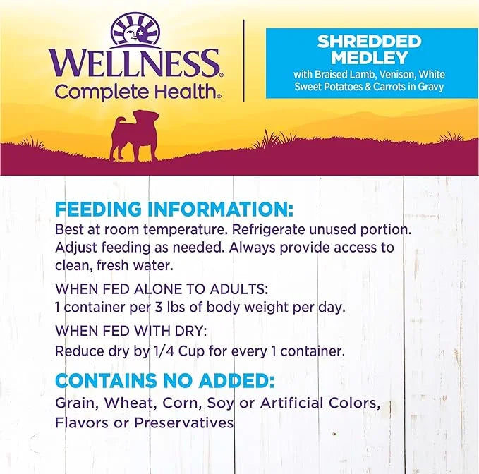 Wellness Petite Entrées Shredded Medley With Braised Lamb, Venison, White Sweet Potatoes & Carrots, 3 Ounce (Pack of 12) -...
