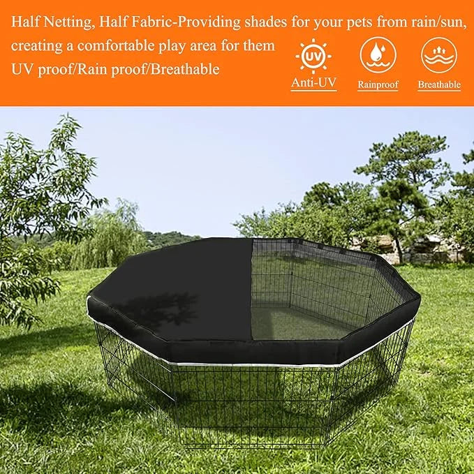 PJYuCien Dog Playpen Mesh Top Cover, Fits 24 Inch 8 Panels Regular Octagon Metal Exercise Pet Pen, Adhesive Tape Connectio...