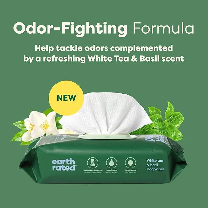 Earth Rated Pet Grooming Wipes for Dogs and Cats, Hypoallergenic, 3-in-1 Cleaning, Deodorizing and Hydrating, for Paws, Bo...