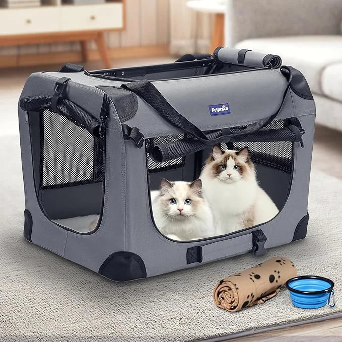 Petprsco Portable Collapsible Dog Crate, Travel Dog Crate 24x17x17 with Soft Warm Blanket and Foldable Bowl for Large Cats...